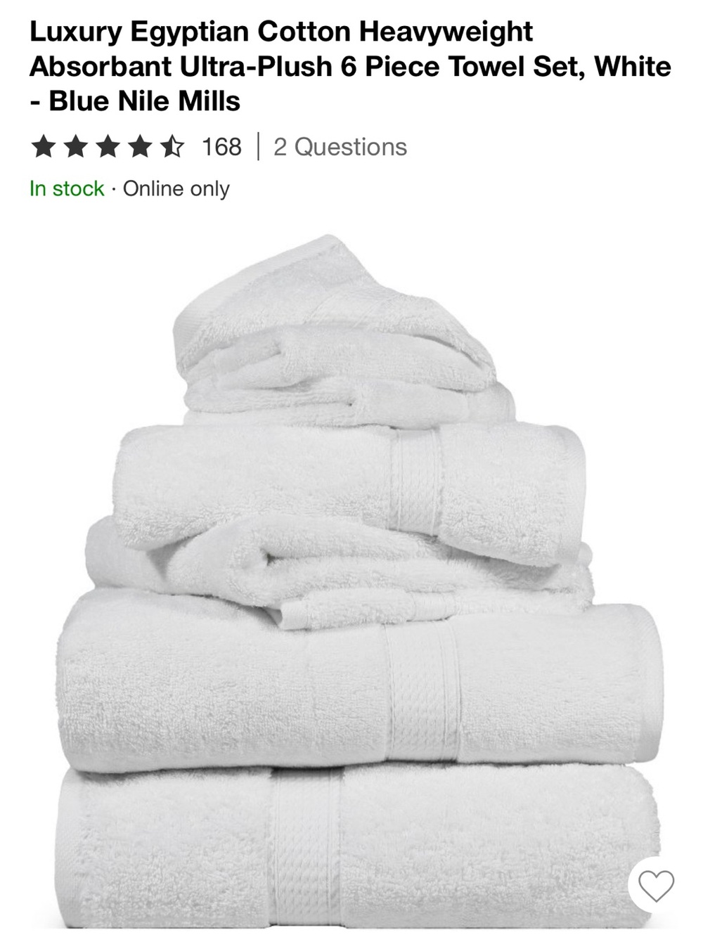 Luxury Blue Nile Mills White Egyptian Cotton Ultra-Plush 6-Piece Towel Set